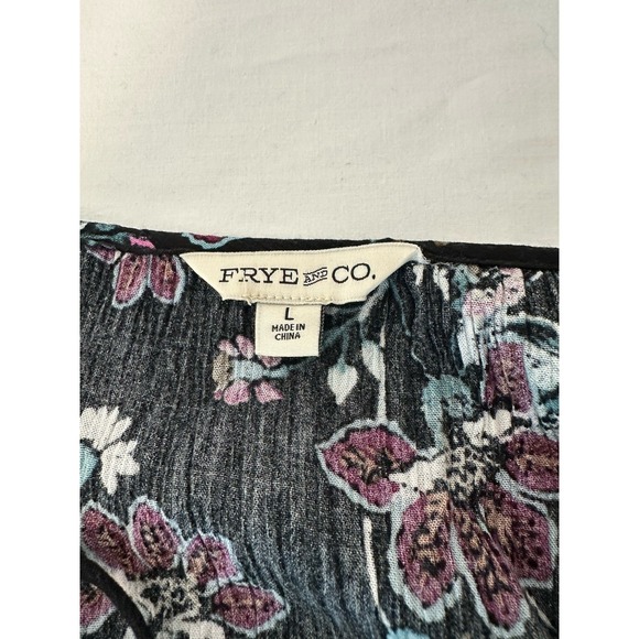 Frye & Co Y2K Floral Midi Dress Black Boho Cap Sleeve Smocked Waist Size L - Picture 3 of 7